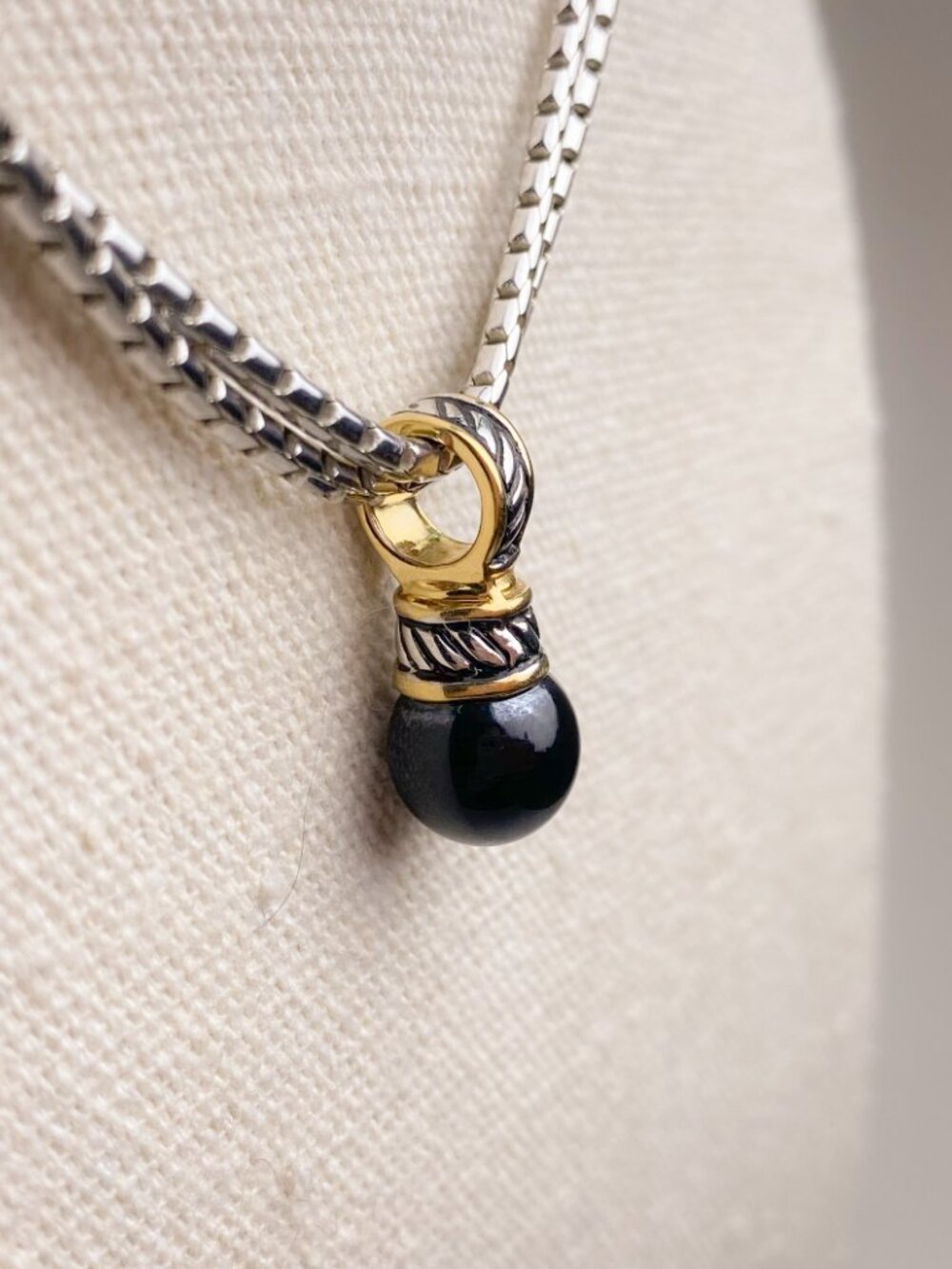 Premier Designs Faux Black Onyx Ball Pendant Double Silver Chain Choker Necklace - Picture 4 of 11